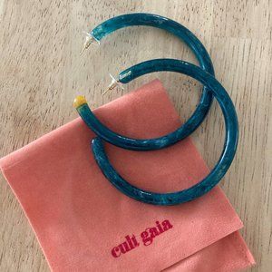 CULT GAIA | Teal Blue Geneva Acrylic Hoop earrings | 3 1/4
